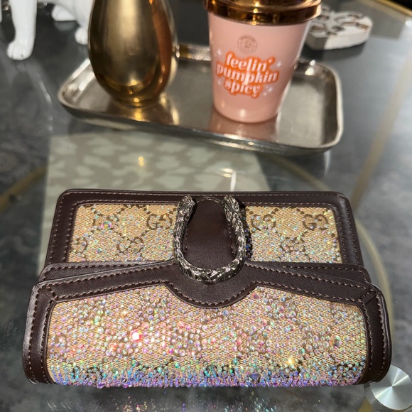 Bejeweled Brown Embellished Women's crossbody chain mini Bag - Picture 6 of 11